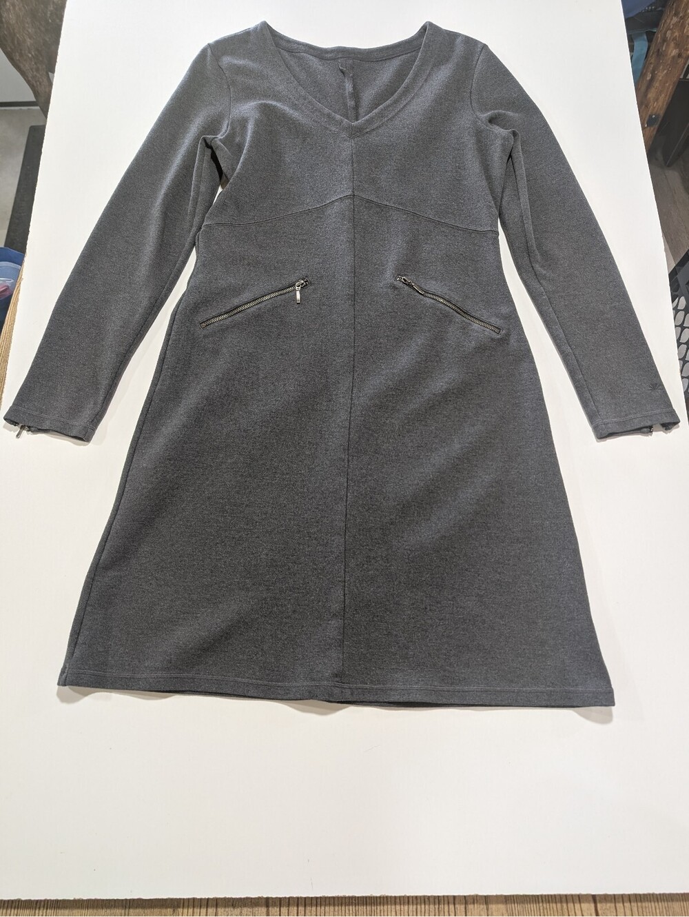 Athleta Gray Celebration Ponte Knit V-Neck Dress - M Petite